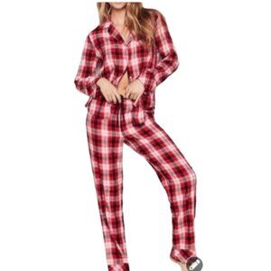 Victorias Secret Flannel Pajama Set Red Plaid Size L Cozy Christmas Classic
